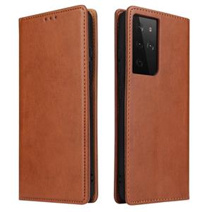 fierreshann Voor Samsung Galaxy S21 Ultra Fierre Shann PU Genuine Leather Texture Horizontale Flip Lederen kast met Holder & Card Slots & Wallet(Bruin)