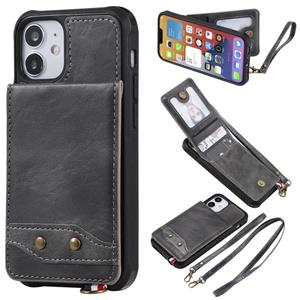 huismerk Verticale Flip Wallet Schokvrije achterkant beschermhoes met houder & kaartslots & Lanyard & Foto's Frames Voor iPhone 12 mini(Grijs)