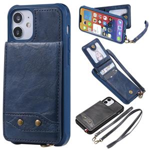 huismerk Verticale Flip Wallet Schokvrije achterkant beschermhoes met houder & kaartslots & Lanyard & Foto's Frames Voor iPhone 12 mini(Blauw)