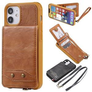 huismerk Verticale Flip Wallet Schokvrije achterkant beschermhoes met houder & kaartslots & Lanyard & Foto's Frames Voor iPhone 12 mini(Bruin)