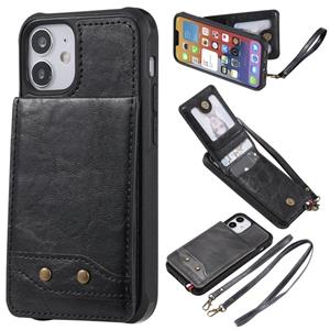 huismerk Verticale Flip Wallet Schokbestendige Achterklep Beschermhoes met Houder > Kaartsleuven > Lanyard > Fotolijsten voor iPhone 12 mini(Zwart)