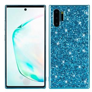 huismerk Plating glittery poeder schokbestendig TPU Case voor Galaxy Note 10 + (blauw)