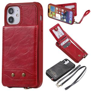 huismerk Verticale Flip Wallet Schokvrije achterkant beschermhoes met houder & kaartslots & Lanyard & Foto's Frames Voor iPhone 12 mini(Rood)