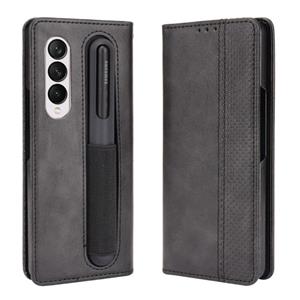 huismerk Voor Samsung Galaxy Z Fold3 5G Retro Crazy Horse Textuur Horizontale Flip Leren Case met Pen Slot