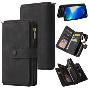 huismerk Skin Feel PU + TPU Horizontal Flip Leather Case with Holder & 15 Cards Slot & Wallet & Zipper Pocket & Lanyard For iPhone 13 Pro Max(Black)