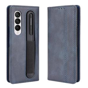 huismerk Voor Samsung Galaxy Z Fold3 5G Retro Crazy Horse Textuur Horizontale Flip Leren Case met Pen Slot