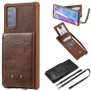 huismerk Verticale Flip Wallet Schokbestendige achterkant beschermhoes met houder & kaartslots & Lanyard & Foto's Frames voor Samsung Galaxy Note20(Koffie)