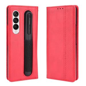 huismerk Voor Samsung Galaxy Z Fold3 5G Retro Crazy Horse Texture Horizontale Flip Leren Case met Pen Slot