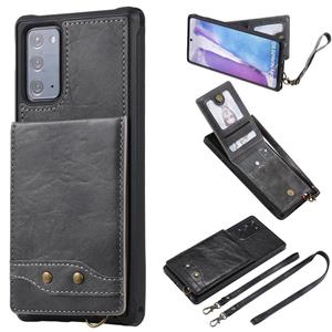 huismerk Verticale Flip Wallet Schokbestendige achterkant beschermhoes met houder & kaartslots & Lanyard & Foto's Frames voor Samsung Galaxy Note20(Grijs)