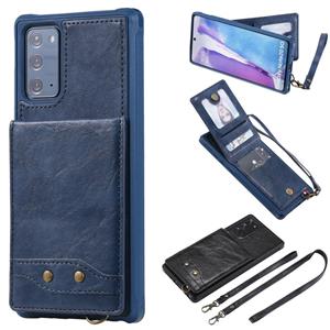 huismerk Verticale Flip Wallet Schokbestendige achterkant beschermhoes met houder & kaartslots & Lanyard & Foto's Frames voor Samsung Galaxy Note20(Blauw)