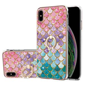 huismerk Electroplating Pattern IMD TPU Shockproof Case met Rhinestone Ringhouder voor iPhone XS MAX (kleurrijke schalen)