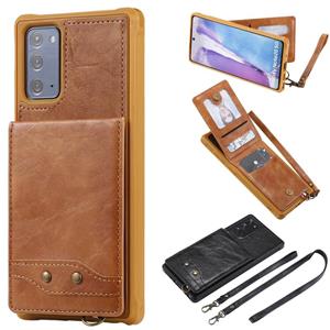 huismerk Verticale Flip Wallet Schokbestendige achterkant beschermhoes met houder & kaartslots & Lanyard & Foto's Frames voor Samsung Galaxy Note20(Bruin)