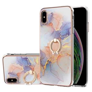 huismerk Electroplating Pattern IMD TPU Shockproof Case met Rhinestone Ring Holder voor iPhone XS MAX (Milky Way White Marble)