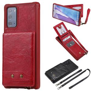 huismerk Verticale Flip Wallet Schokbestendige achterkant beschermhoes met houder & kaartslots & Lanyard & Foto's Frames voor Samsung Galaxy Note20(Rood)