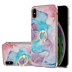 huismerk Electroplating Pattern IMD TPU Schokbestendig Case met Rhinestone Ring Holder voor iPhone XS Max (Milky Way Blue Marble)