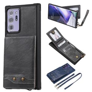 huismerk Verticale Flip Wallet Schokbestendige achterkant beschermhoes met houder & kaartslots & Lanyard & Foto's Frames voor Samsung Galaxy Note20 Ultra(Grij