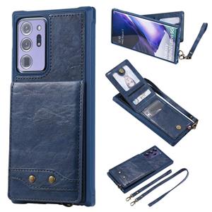 huismerk Verticale Flip Wallet Schokbestendige achterkant beschermhoes met houder & kaartslots & Lanyard & Foto's Frames Voor Samsung Galaxy Note20 Ultra(Blau