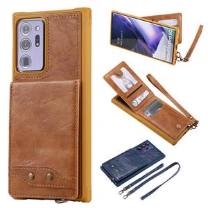 huismerk Verticale Flip Wallet Schokbestendige achterkant beschermhoes met houder & kaartslots & Lanyard & Foto's Frames voor Samsung Galaxy Note20 Ultra(Brui