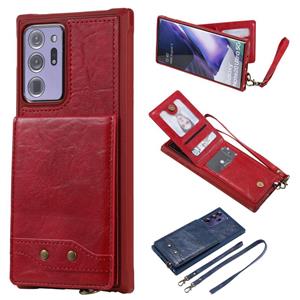 huismerk Verticale Flip Wallet Schokbestendige achterkant beschermhoes met houder & kaartslots & Lanyard & Foto's Frames voor Samsung Galaxy Note20 Ultra(Rood