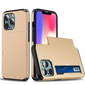 huismerk Shockproof Armor Protective Case with Slide Card Slot For iPhone 13 mini(Gold)