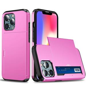 huismerk Shockproof Armor Protective Case with Slide Card Slot For iPhone 13 mini(Pink)