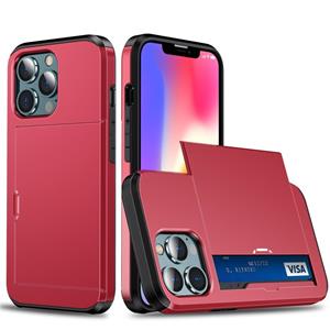 huismerk Shockproof Armor Protective Case with Slide Card Slot For iPhone 13 mini(Red)