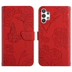 huismerk Voor Samsung Galaxy A32 5G Skin Feel Butterfly Peony reliëf lederen telefooncase