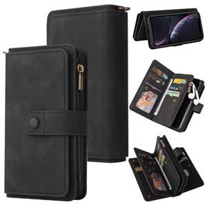 huismerk Skin Feel PU + TPU Horizontal Flip Leather Case with Holder & 15 Cards Slot & Wallet & Zipper Pocket & Lanyard For iPhone XR(Black)