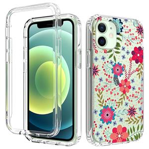 huismerk 2 in 1 hoge transparante geschilderde schokbestendige pc + TPU beschermhoes voor iPhone 12 mini (kleine bloemen)