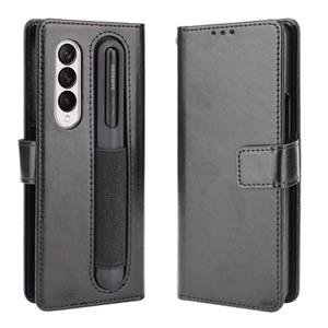 huismerk Voor Samsung Galaxy Z Fold3 5G Crazy Horse Textuur Horizontale Flip Leren Case met Pen Slot & Lanyard (Zwart)