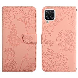 huismerk Voor Samsung Galaxy A42 5G Skin Feel Butterfly Peony reliëf lederen telefooncase (Pink)