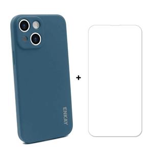 Hat-Prince Enkay vloeibare siliconen Shockproof beschermhoes Drop Protection Cover + 9 H gehard glas Screen Protector voor de iPhone 13 (Dark Blue)