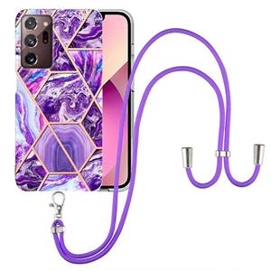 huismerk For Samsung Galaxy Note20 Ultra Electroplating Splicing Marble TPU Phone Case with Lanyard(Dark Purple)