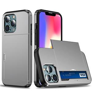 huismerk Shockproof Armor Protective Case with Slide Card Slot For iPhone 13 Pro(Grey)