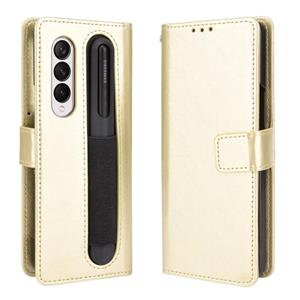 huismerk Voor Samsung Galaxy Z Gold3 5G Crazy Horse Textuur Horizontale Flip Leren Case met Pen Slot & Lanyard (Goud)