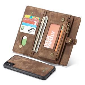 huismerk CaseMe afneembaar multifunctioneel horizontale Flip lederen hoes for iPhone XS Max met kaart sleuf & houder & rits portemonnee & Photo Frame (bruin)