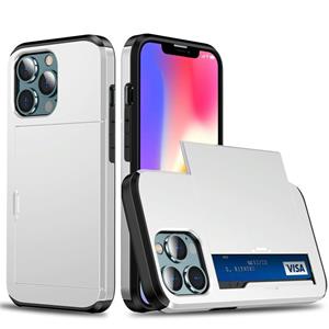 huismerk Shockproof Armor Protective Case with Slide Card Slot For iPhone 13 Pro(White)