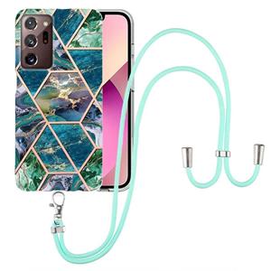 huismerk For Samsung Galaxy Note20 Ultra Electroplating Splicing Marble TPU Phone Case with Lanyard(Blue Green)