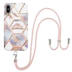 huismerk Electroplating Splicing Marble Flower Pattern TPU Shockproof Case met Lanyard voor iPhone XS Max (keizerlijke kroon)