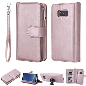 huismerk Voor Galaxy S8 Plus 2 in 1 Solid Color Zipper Shockproof Protective Case met Card Slots & Bracket & Photo Holder & Wallet Function(Rose Gold)