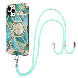 huismerk Electroplating Splicing Marble Flower Pattern TPU Shockproof Case met Lanyard voor iPhone XS max (blauwe bloem)