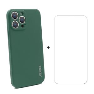 Hat-Prince Enkay Vloeistof Siliconen Schokbestendig Beschermhoes Drop Protection Cover + 9H gehard Glas Screen Protector voor iPhone 13 Pro (Dark Gree