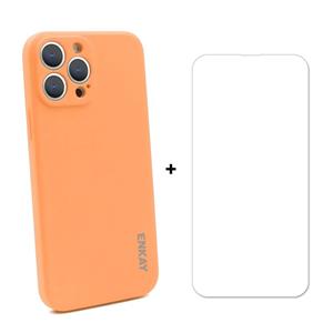 Hat-Prince Enkay Vloeistof Siliconen Schokbestendig Beschermhoes Drop Protection Cover + 9H gehard Glass Screen Protector voor iPhone 13 Pro (Oranje)