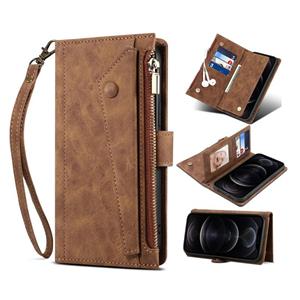 huismerk Voor Samsung Galaxy S22 5G Retro Frosted Horizontale Flip Lederen Telefoonhoesje Met Houder & Card Slot & Portemonnee & Rits Pocket & Lanyard (Brown)