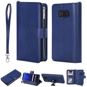 huismerk Voor Galaxy S8 2 in 1 Solid Color Zipper Shockproof Protective Case met Kaartsleuven & Beugel & Fotohouder & Wallet Functie(Blauw)