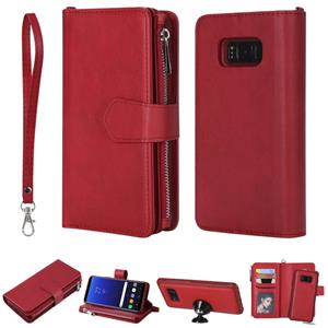 huismerk Voor Galaxy S8 2 in 1 Solid Color Zipper Shockproof Protective Case met Card Slots & Bracket & Photo Holder & Wallet Function(Red)