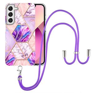 huismerk For Samsung Galaxy S22+ 5G Electroplating Splicing Marble TPU Phone Case with Lanyard(Light Purple)