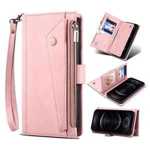 huismerk Voor Samsung Galaxy S22 5G Retro Frosted Horizontale Flip Lederen Telefoonhoesje Met Houder & Card Slot & Portemonnee & Rits Pocket & Lanyard (Rose Go