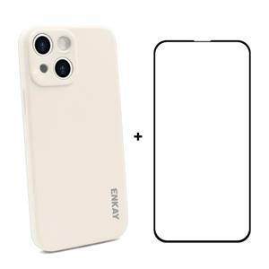 Hat-Prince Enkay Vloeistof Siliconen Schokbestendig Beschermhoes Drop Protection Cover + Full Coverage Gehard Glas Protector Film voor iPhone 13 Mini