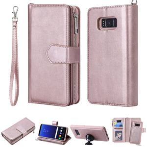 huismerk Voor Galaxy S8 2 in 1 Solid Color Zipper Shockproof Protective Case met Card Slots & Bracket & Photo Holder & Wallet Function(Rose Gold)